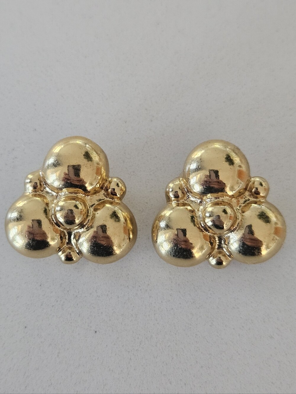 Vintage YSL Yves Saint Laurent Gold Bubble Cluster Clip-On Earrings 1.25"